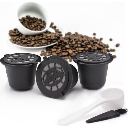 3pcs Refillable Reusable Coffee Capsule Filters for Nespresso Coffee Machine with Brush Spoon Filter Baskets Home Coffeeware