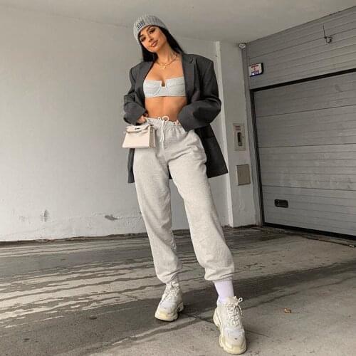 Trendy autumn Womens Jogger Pants High-Waist Trousers Solid Color Casual Loose Slimming Wear Yoga Sports Bottoms