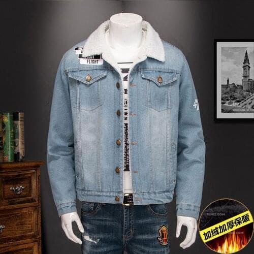 Winter 2020 Lambswool New Mens Denim Jacket Thicken Plus velvet Man Cowboy Outerwear Young Boys Keep Warm Clothes S1107