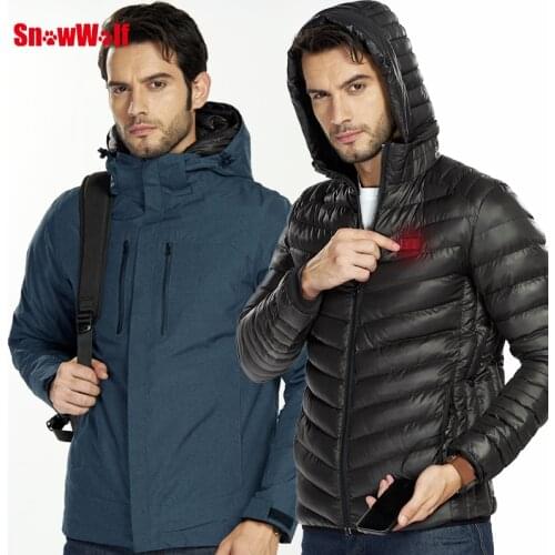 SNOWWOLF Men Winter Waterproof Softshell USB Heated Jacket Outdoor Hunting Camping Rain Jacket Men 3 in 1 Windbreaker