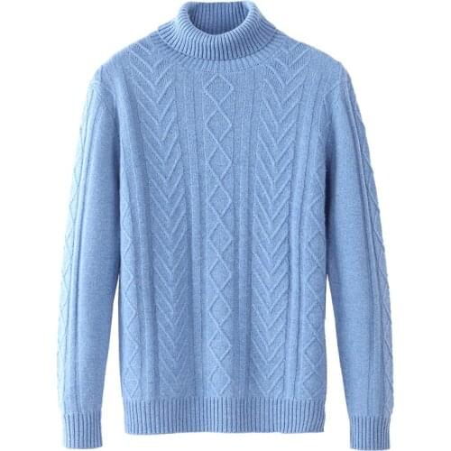 100% Cashmere Warm Soft Light High Quality Thick Fashion Argyle Man Knitted Pullover Winter Male Turtleneck Men Sweater