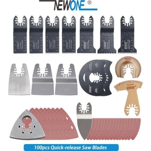 Newone Professional Oscillating Multi Tool Quick Release Saw Blades for Fein Multimaster, Dremel and More 100 pc mix