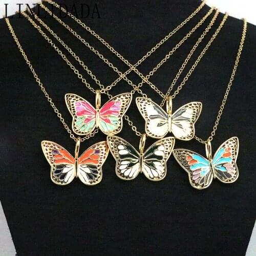 10Pcs Enamel Butterfly Charms Necklace Jewelry Trendy Charm Colorful Enamel Animal Necklace For Women