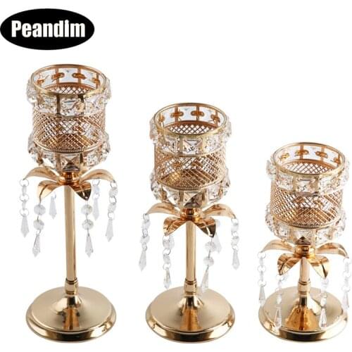 PEANDIM Gold Crystal Candlestick Wedding Candle Holder Decorative Table Centerpieces Candelabra Christmas Home Decor Holders