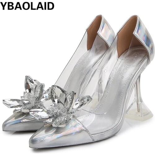 Transparent Wine Glass High-heeled Rhinestone Sexy Two-wear Wedding Shoes Spring and Summer New Pointed Shallow Mouth Shoes