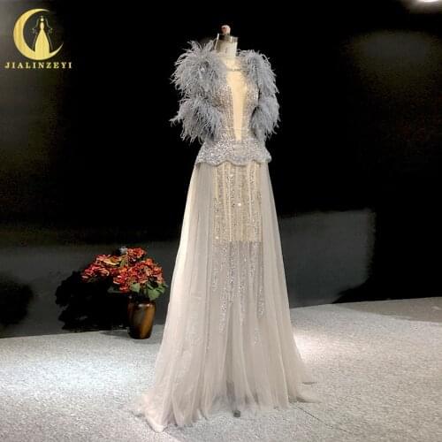 Rhine real Pictures Sexy Sexy Beads Crystal Feathers High quality prom dress evening dresses long