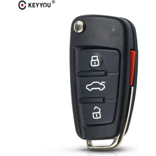 KEYYOU 10pcs 3+1 Buttons Folding Filp Remote Car key shell Case Fit For Audi Q7 A3 A4 A6 A6L A8 TT Fob Auto Key Case