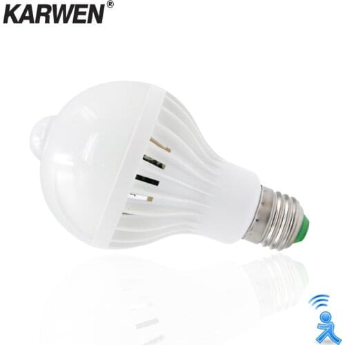 KARWEN Sound / PIR Infrared Motion Sensor 110V 220VLed Lamp Bulb E27 5W 7W 9W automatic Smart Detection Night Light