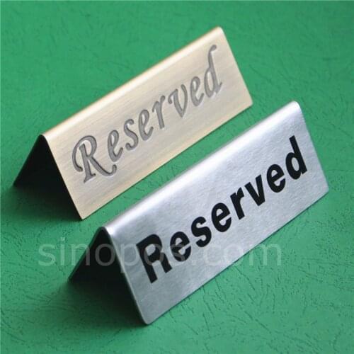 Stainless Steel Table Tent Reserved Sign, metal double sided buffet catering seats restaurant tag display stand bronze weighted
