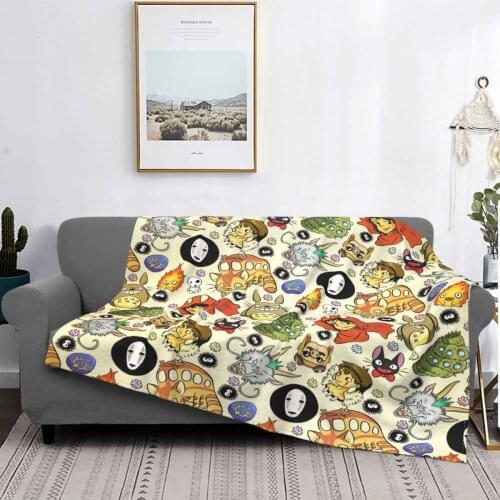 Totoro Blankets Flannel Printed Miyazaki Anime Breathable Lightweight Thin Throw Blankets for Bed Office Plush Thin Quilt