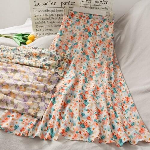 Fairy Floral Mid-length Loose Large Skirt Female 2021 Summer New High-waisted Thin Printed Thin Chiffon Skirt Bag Hip Skirt