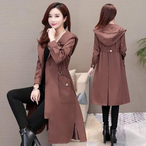 2021 Spring Autumn Long Trench Coat Women Casual Thin Windbreaker Female Overcoat Long Coat Female Slim Outwear Coats Plus size