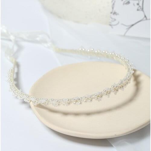 Fashion Silver Color Pearl Headbands Pearls Wedding Hair Accessories Ribbon Headpiece Handmade Flower Women Hair Jewelry Cheap