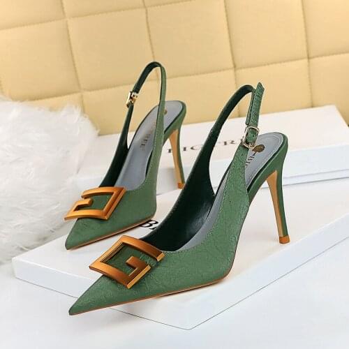 2022 Autumn Women Soft Leather Slingback Shoes Thin High Heels Ladies Office Dress Fashion Hollow Pointy Toe Woman Pumps Sandals