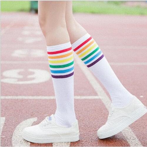 2017 Leg sock sotton color Autumn Winter socks Women Full Cotton rainbow Wind Heap funny hosiery kawaii japan
