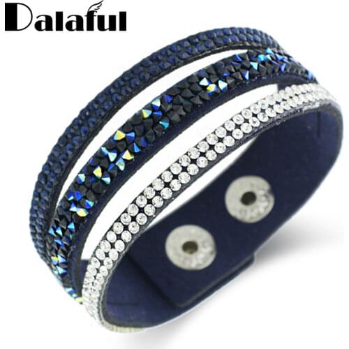 Buttons Adjust Size Bracelets Fashion Hot Crystal Leather Bracelets & Chic Bangles For Women Femme S330 New