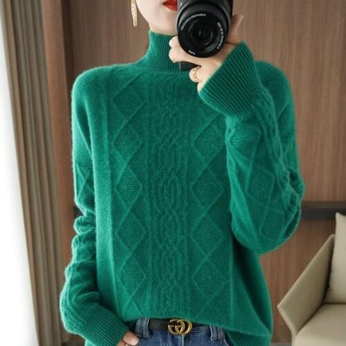 Ladies Turtleneck Sweater 100% Pure Wool Ladies Pullover Long Sleeve Warm Sweater Warm Loose Large Size Womens Top