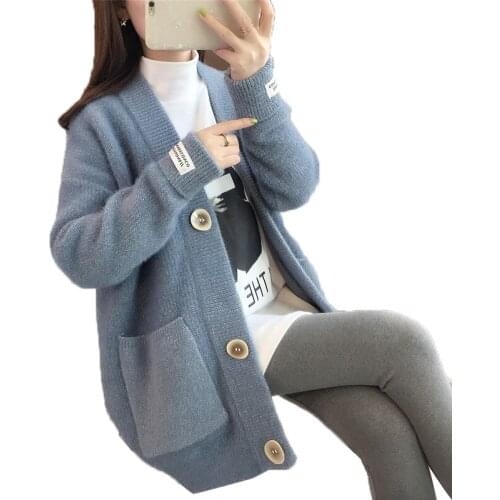 Womens Sweater 2019 Spring and Winter New Sweater Loose Long Tide Korean Version of the V-neck Fashion Casual Jacket B21