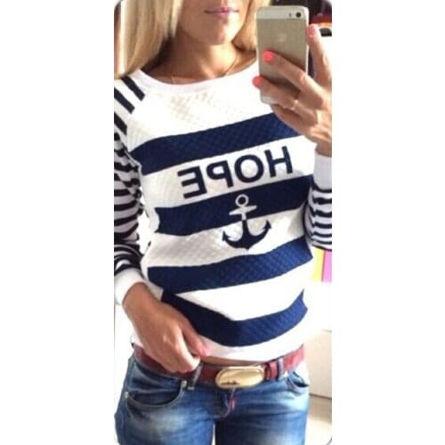 Wholesale Women Anchor Printed Hoodies Striped Causal Sweatshirts Tracksuits Casuals Suit Swag Paris Pullovers Outerwear DL1301