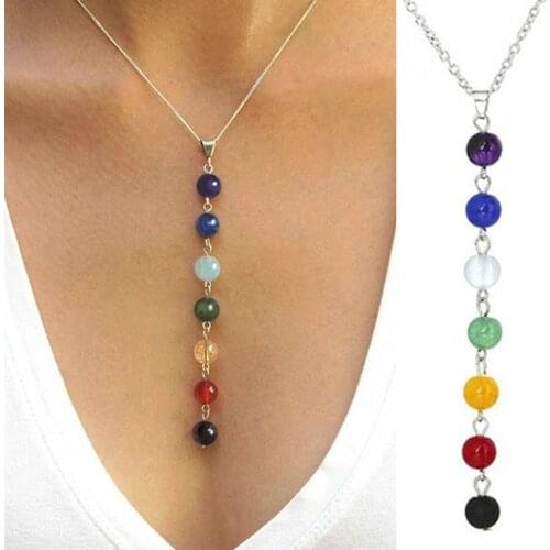 7 Chakra Gem Stone Beads Women Yoga Stone Pendant Necklace Reiki Healing Balancing Women Necklaces Healthy Jewelry
