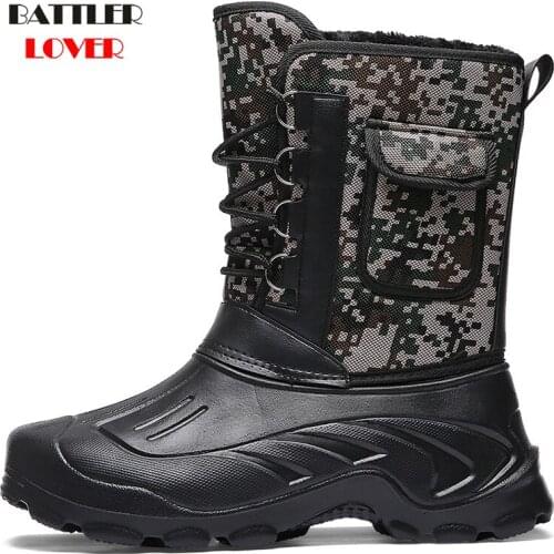 -40 Degree Winter Camouflage Snow Men Boots Rain Shoes Waterproof with Fur Plush Warm Botas for Male Mid-Calf Work Fishing Boot