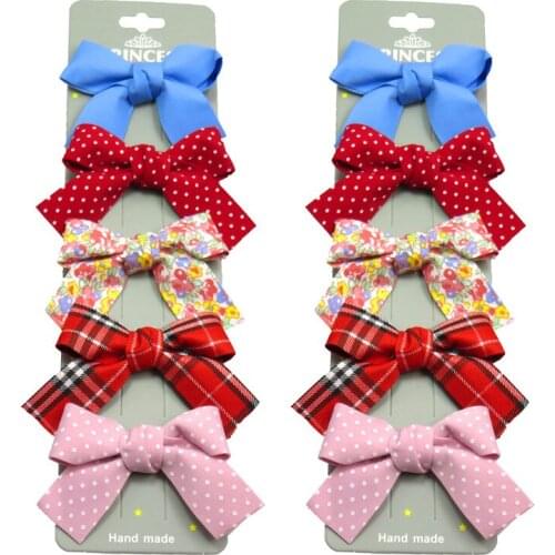 10PCS/2Cards Lovely MIX Stripe Girls Clips Bows Child Tie Knot Creativity Handmade Hairpins Fashion Hair Accessories For Kids
