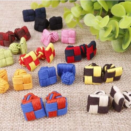 100pairs/lot Square Silk Knot Cufflink 12 Colors MIXORDER Knitting Cuff Links Handmade Cuff Button DIY Accessory Men&Women