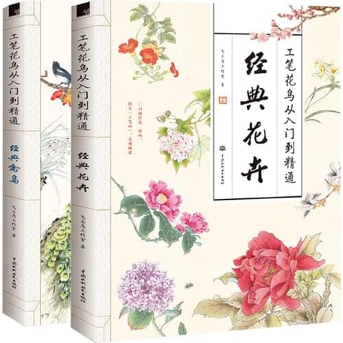 2 Books /set Meticulous Flowers and Birds from entry to master Beginner Chinese painting basics book