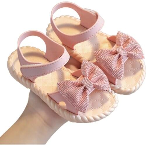 3 Colors Toddler Girls Summer Sandals Shoes Sweet Style Cartoon Bow Soft Sole Non-slip Beach Princess Shoes 2-5Y