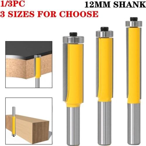 3pcs 12mm Shank Long Routing Mill Cutters Tungsten Template Flush Trim Wood Router Bits With Top Ball Bearings
