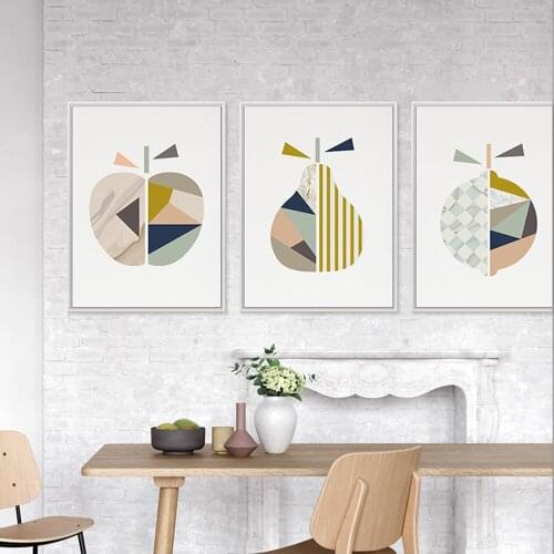 Canvas Painting Abstract Geometry Wall Art Fruit Posters Yellow Grey Pictures for Kitchen Boho Scandinavian Home Decoration