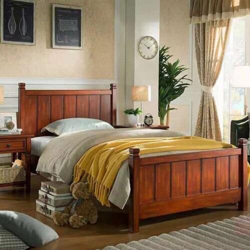American furniture factory bed solid wood bed bedroom single bed American full solid wood bed 1.2 meters children bed retro