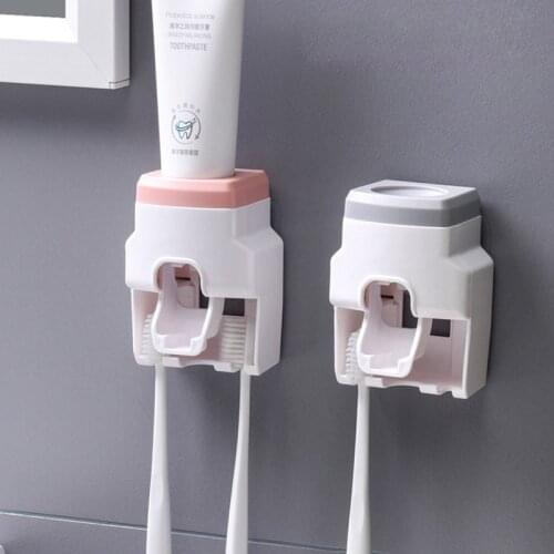 Automatic Toothpaste Squeezer Self-adhesive Toothbrush Holder Wall-mounted Toothpaste Dispener Bathroom Accessories