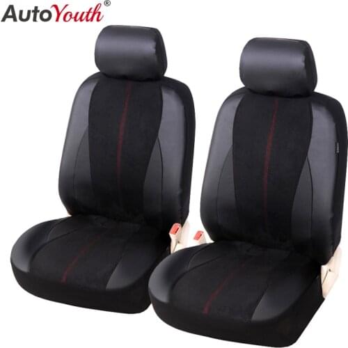 AUTOYOUTH PVC Two Front Seat Covers Car Seat Protector Accessories Auto Covers for Cars Airbag Compatible Sports Style Black