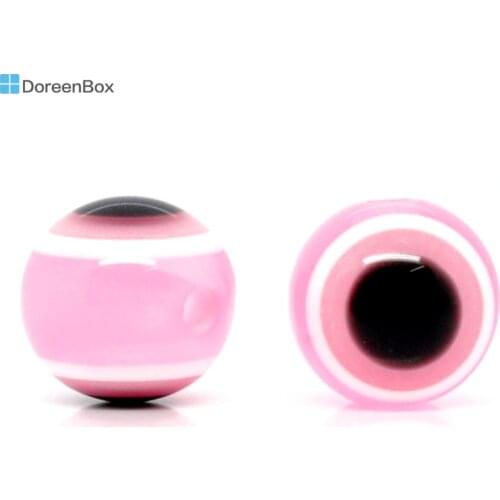 Doreen Box hot- 100 Pink eye of evil Stripe Round Resin Spacer Beads 10mm (B10121)
