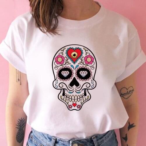 Pink Skull printed t shirt women 90s Graphic T-shirt Harajuku Tops Tee Cute Short Sleeve animal tshirt Female Tshirts