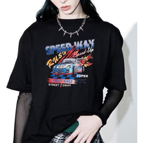 Speed Way Car Graphic Tee 100% Cotton Black Cool Grunge 70S Vintage Unisex Women T-Shirt Harajuku Punk Style Hipster Clothing