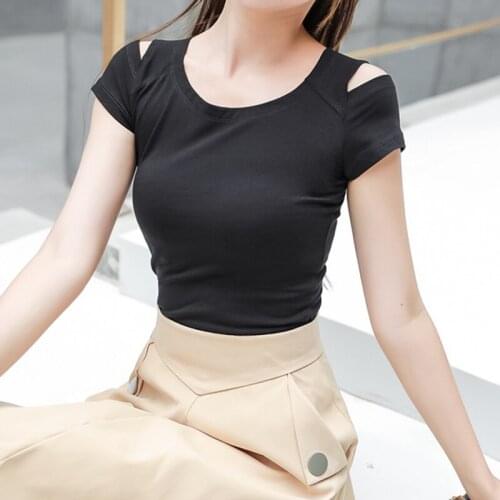 Cotton t shirt women tops tee shirt femme camisetas mujer 2019 off shoulder tshirt women t-shir twhite black summer t shirts