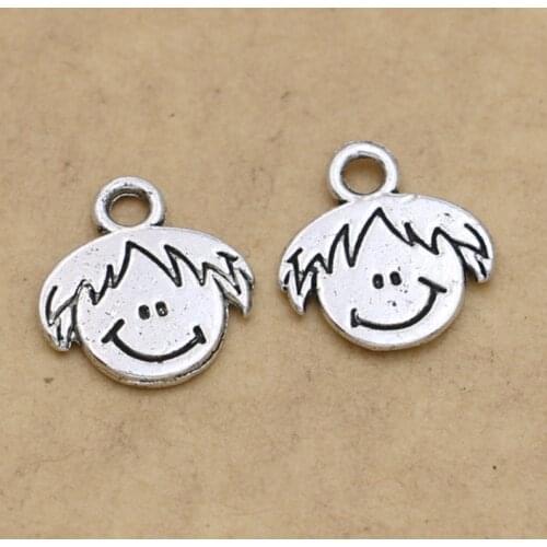 JAKONGO Antique Silver Plated Boy Charm Pendant Bracelets Jewelry Findings Accessories Making Craft DIY 12x12mm 30pcs/lot