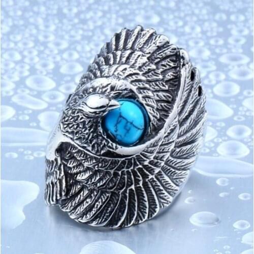 Classic Punk Style High Quality Metal Indian Natural Stone Eagle Ring Mens Rock Party Biker Jewelry
