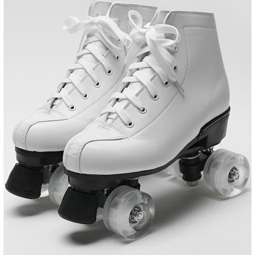 PU Leather Roller Skates Skating Shoes Outdoor Girls Beginner 2 Row White 4 Wheels Roller Skates Sliding Quad Sneakers Footwear