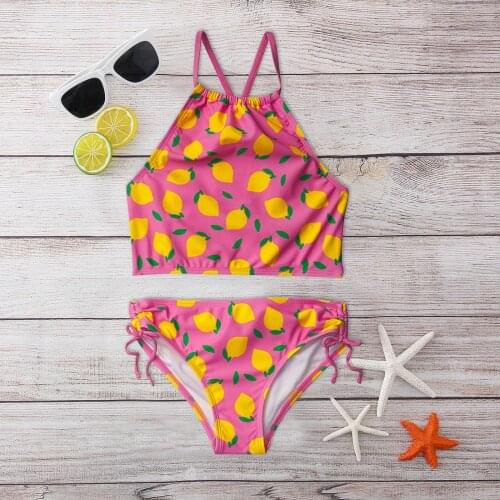 TELOTUNY Swimsuit 2021 New Summer Girls' Fruit Print Beach Sport Halter Tankini 2-Piece Swimsuit Outfits Children Bathing Suit