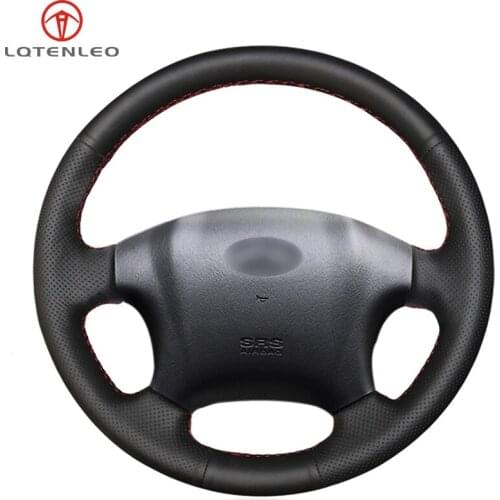 LQTENLEO Black Genuine Leather Hand Sew Car Steering Wheel Cover For Hyundai Tucson 2005 2006 2007 2008 2009