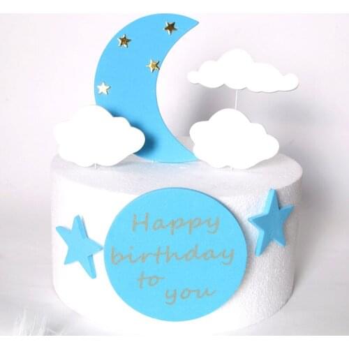 Cute Cartoon Moon Cake Toppers Kids Birthday Star Cloud Cupcake Topper Baby Shower Girl Dessert Cake Decorating Baking Supplies