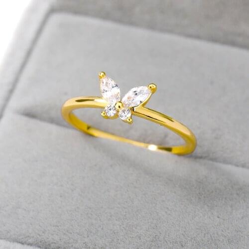 Fashion Cute Zircon Butterfly Geometry Rings For Women Gold Color Stainless Steel Wedding Jewelry Friend Girl Gift Accessories