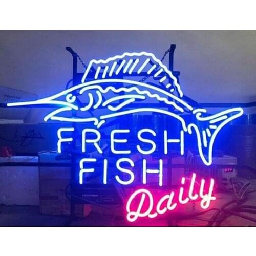 Neon Sign Custom Fresh Fish Daily club food Lamp Handcrafted real glass Beer Bar Pub Windows Garage Wall Sign Cool Neon Signs