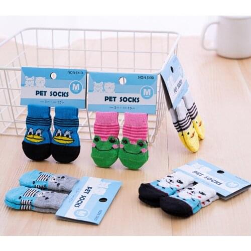 4pcs Warm Puppy Dog Socks Soft Pet Knits Socks Cute Cartoon Anti Slip Socks Warm Puppy Dog Shoes Small Medium Dogs Pet Product