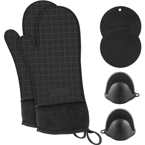 Oven Glove Heat-Resistant To 300 Celsius,Oven Gloves,With Pot Holder And Mini Oven Gloves,Non-Slip,For Cooking,Baking