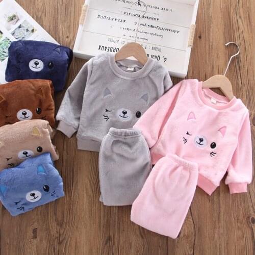 Kid Pajamas Set Boys Girls Flannel Fleece Pjs Top and Pants Unisex Clothes New Autumn Winter Toddler Homewear Set 1-6Y Home Suit