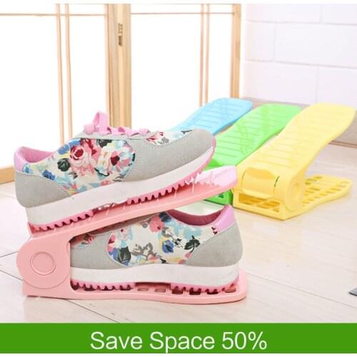 Plastic Shoes Storage Rack Shelves Double-Wide Shoe Holder Save Space Shoes Organizer Stand Shelf for Living Room Storage Box